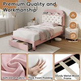 3ft Single Velvet Bed Frame - Cookie Shaped Headboard with Storage Drawer