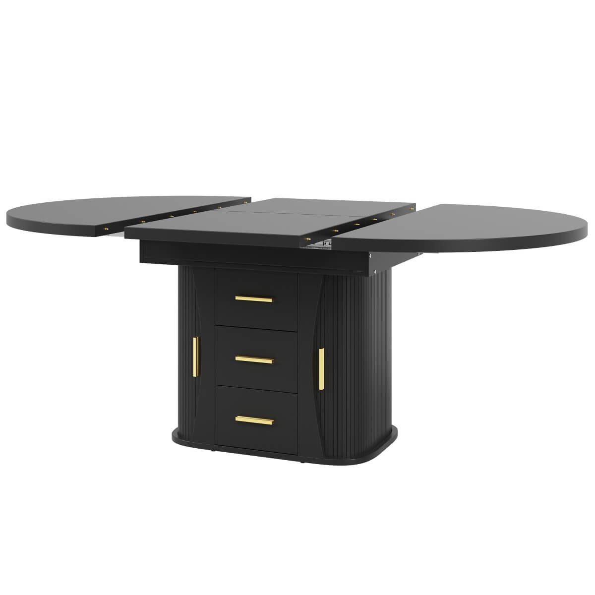 Extendable Round Dining Table 118–158cm - Kitchen Table Converts to Oval, Seats 6, 3-Tier Storage, Black