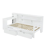 3ft Single Bed Frame with Storage Drawers & Bookcase Headboard - Modern Wooden Bed with Charging Station & Integrated Desk, White