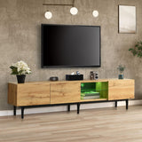 Modern TV Cabinet with LED Lights - Large Storage Media Console, Wood Grain Finish
