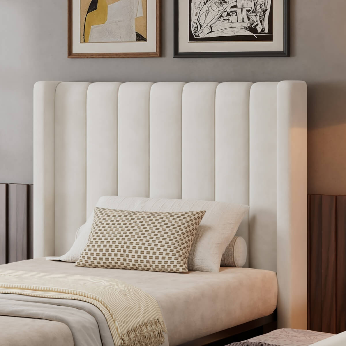 3ft Single Velvet Storage Bed - Upholstered Bed Frame with 4 Drawers and Soft Headboard, Beige