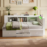 3ft Single Tatami Wooden Bed Frame - Reversible Design with Underbed Storage, LED Linen Headboard and Charging Station, White