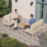 4 Seater Garden Sofa Set - Outdoor Patio Furniture with Wood Effect Glass Table