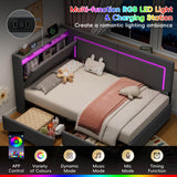 3ft Single Daybed with 2 Storage Drawers - Linen Sofa Bed with LED Headboard Storage & Charging Station, Grey