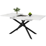 Extendable Dining Table 120–160 cm – Space-Saving Telescopic Table with Crossed Metal Legs, Marble Effect Top