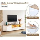 LED TV Stand for TVs up to 65" - Modern TV Unit with Drawers, Storage Cabinets & Cable Management, White & Oak
