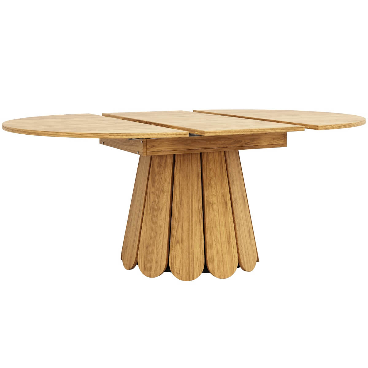 Extendable Dining Table – Round to Oval, Seats 6, 118–158cm, Natural Wood