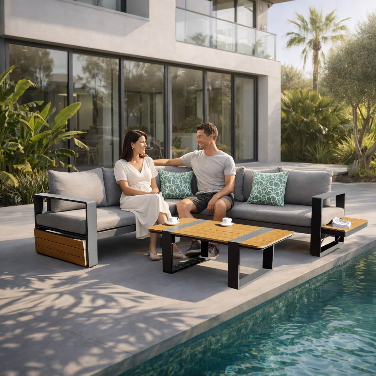 ARVIA Aluminum Corner Sofa Set (L-Shape with Coffee Table)