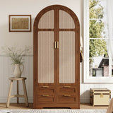 Modern Wardrobe with Curved Doors - Bedroom Storage Cabinet with Hanging Rail and Drawers, Walnut