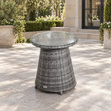 Round Grey Rattan Outdoor Coffee Table - Aluminium Frame Garden Patio Side Table