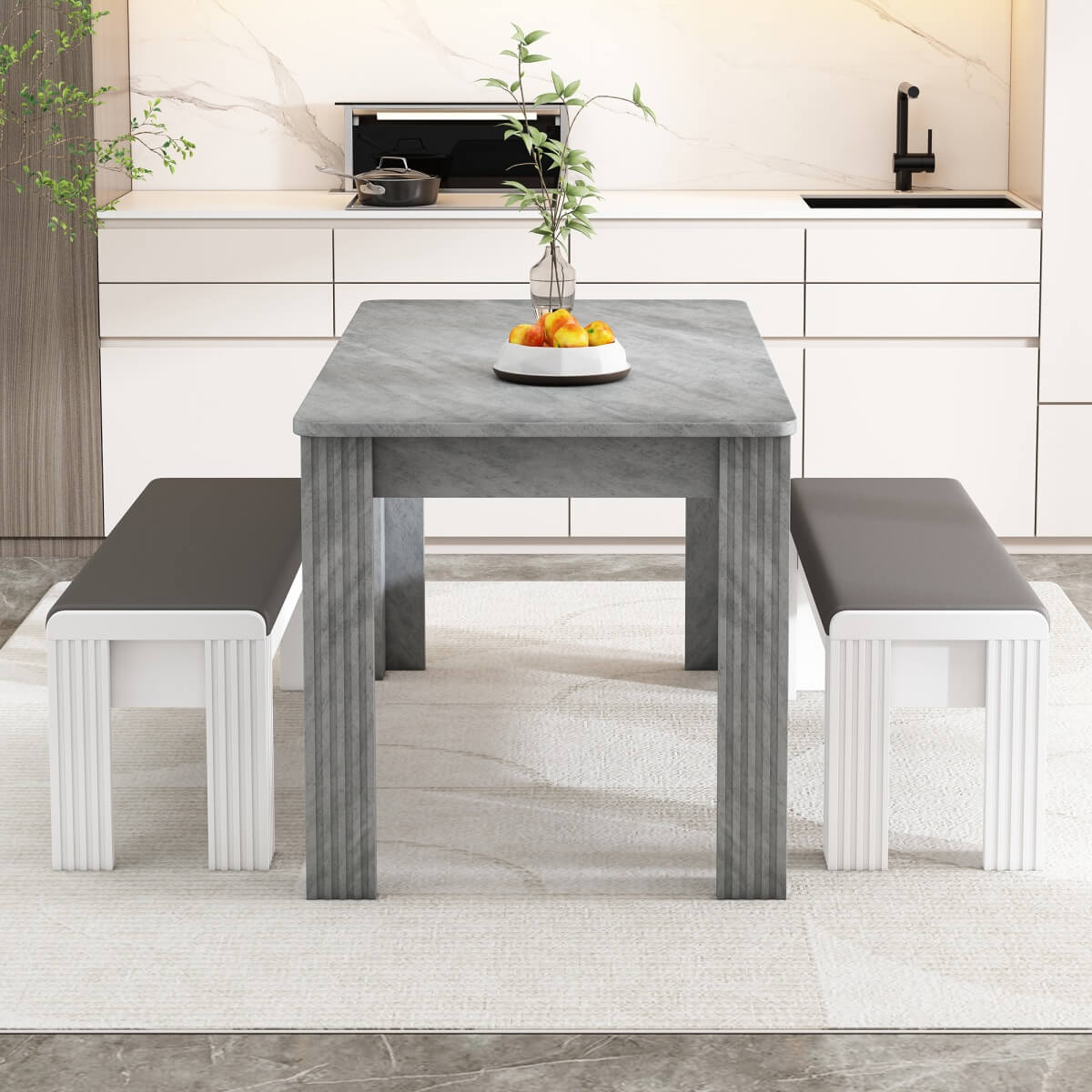 4-Seater Dining Table – Grey MDF Wood Rectangular Table for Kitchen, Dining Room or Café
