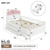 3ft Single Wooden Storage Bed with LED House Headboard, Drawer, USB & Type-C Charging, White