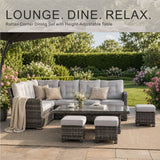 9-Seater Outdoor Corner Sofa Set - Garden Rattan Corner Sofa with Rectangular Lift-Top Table & Footstools