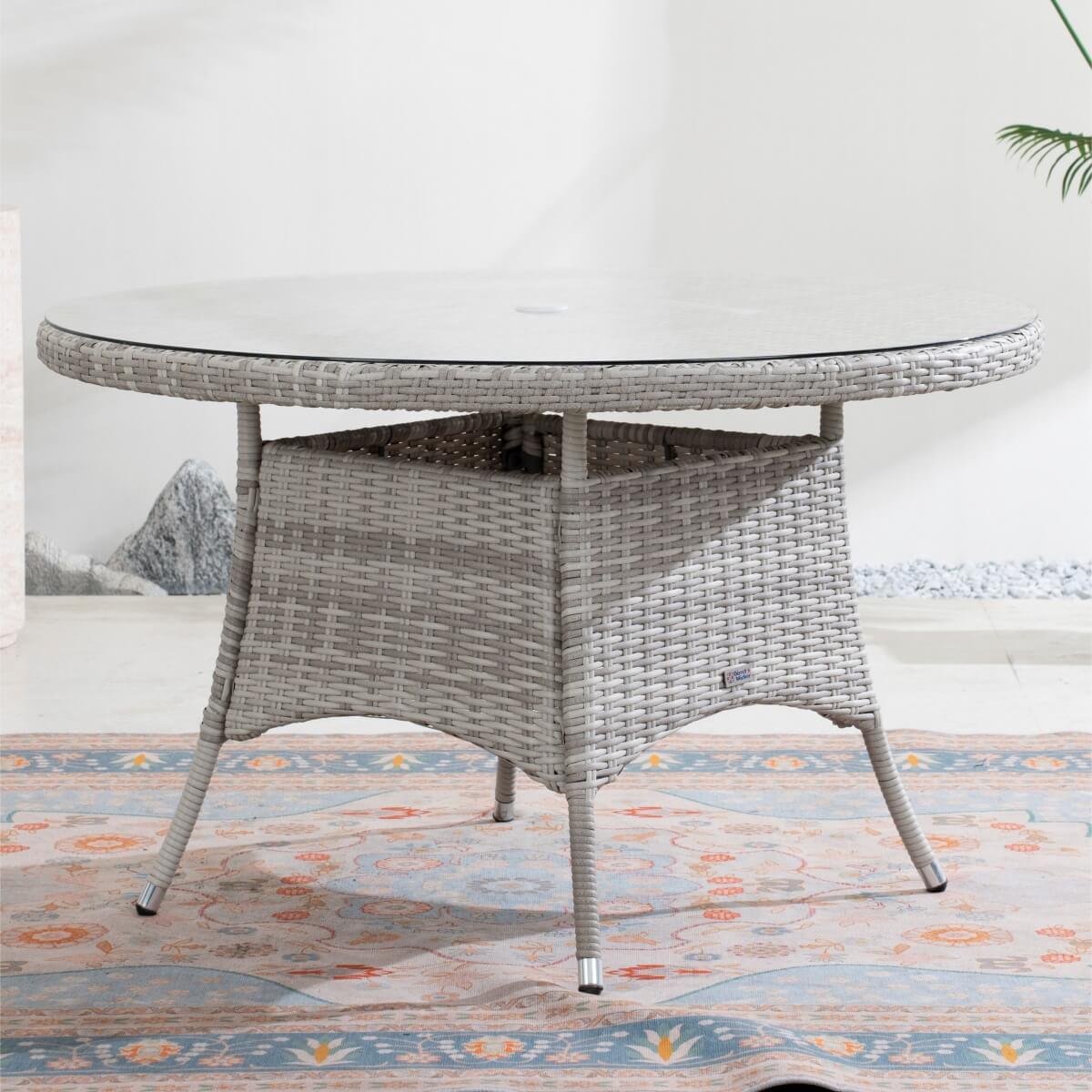 4 Seater Round Rattan Outdoor Dining Table - Garden Patio Dining Table