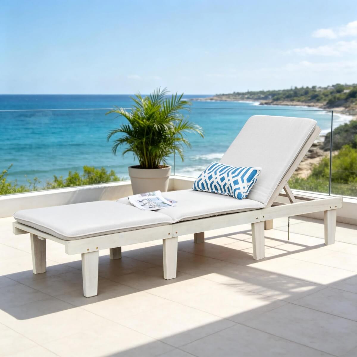 Wooden Sunlounger - Outdoor Garden Deck Chair for Patio, Poolside or Terrace