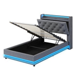 3ft Single Ottoman Bed with LED Headboard & Charging Station - Upholstered Storage Bed Frame, Grey