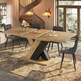 Extendable Wood-Coloured Dining Table with X-Shaped Legs – Telescopic Kitchen & Living Room Table