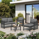 4-5 Seater Garden Sofa Set - Outdoor Patio Corner Furniture with Tempered Glass Coffee Table