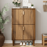 Shoe Storage Cabinet with 2 Flip-Down Drawers - Freestanding Shoe Rack with Metal Handles and Grooved Design for Entryway