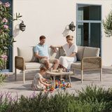 4 Seater Garden Sofa Set - Outdoor Patio Furniture with Wood Effect Glass Table