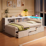 3ft Single Tatami Wooden Bed Frame - Reversible Design with Underbed Storage, LED Linen Headboard and Charging Station, White