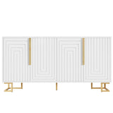 White Sideboard with Geometric Design - Modern Storage Cabinet with Gold Handles and Gold Legs