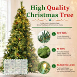Realistic Full Green Artificial Christmas Tree with Pine Cones & Red Berries - Pre-Lit Warm White LED Lights, PVC Xmas Tree, 6.5ft/7.5ft/8.5ft