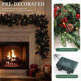 PVC Christmas Garland - Pine Cones & Red Berries with Pre-Lit LED Lights
