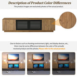 180cm TV Unit for TVs up to 75 Inch - Natural Wood Effect and Black TV Stand with Glass Doors, LED Light Strip and Large Storage Cabinets