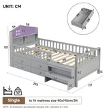 3ft Single Wooden Storage Bed with LED Headboard, Drawers & USB Charging, Grey