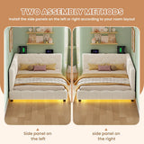 3ft Single Boucle Bed Frame - Reversible Design with RGB LED Lights, USB and Type-C Charging, Beige