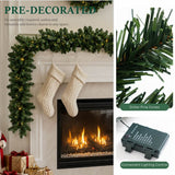 Pre-Lit Christmas Garland - Realistic PVC Foliage Garland with LED Lights for Festive Decoration