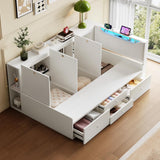 3ft Single Tatami Wooden Bed Frame - Reversible Design with Underbed Storage, LED Linen Headboard and Charging Station, White
