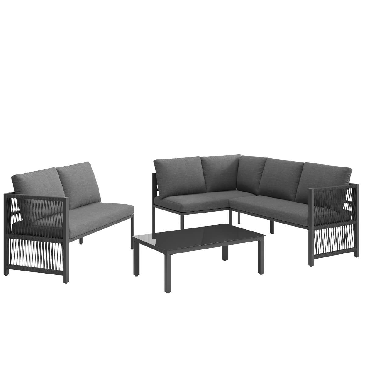 5-6 Seater Garden Corner Sofa Set - Outdoor Patio Furniture with Tempered Glass Coffee Table