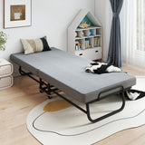 Folding Single Bed with Wheels - Portable Guest Bed with 6cm Memory Foam Mattress & Sturdy Metal Frame