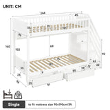 3ft Single Loft Bed with Storage - Solid Wood Cabin Bed with Stairs, Drawers & Shelves, White