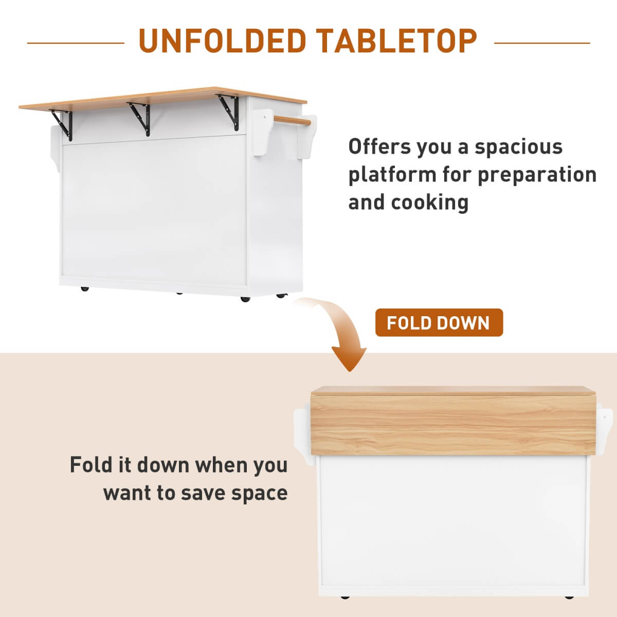 Kitchen Island Trolley with Drop Leaf - Rolling Serving Cart with Storage