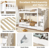 3ft Single Loft Bed with Storage - Solid Wood Cabin Bed with Stairs, Drawers & Shelves, White