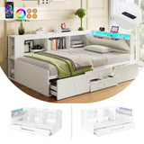 3ft Single Tatami Wooden Bed Frame - Reversible Design with Underbed Storage, LED Linen Headboard and Charging Station, White