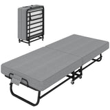 Folding Single Bed with Wheels - Portable Guest Bed with 6cm Memory Foam Mattress & Sturdy Metal Frame