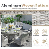 6 Seater Outdoor Rattan Dining Set - Round Table with Tempered Glass Top, Lazy Susan & Parasol Hole