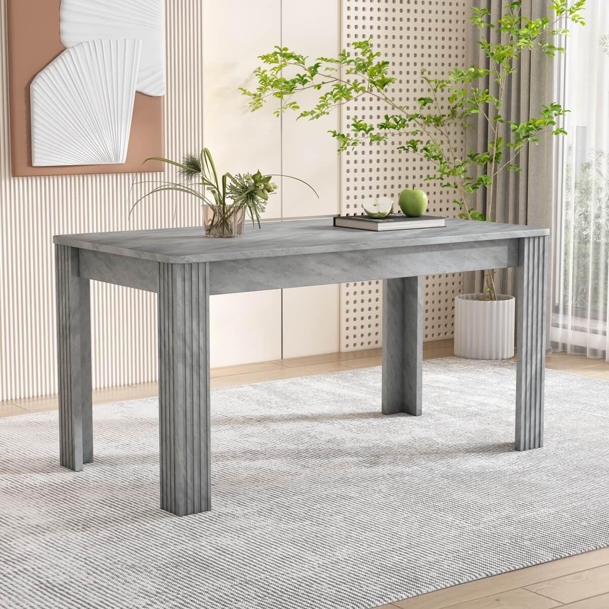 4-Seater Dining Table – Grey MDF Wood Rectangular Table for Kitchen, Dining Room or Café