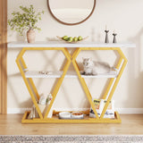 Wooden Console Table with Marble-Look Top – Slim Dining or Kitchen Table