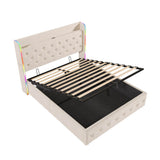 4ft6 Double Ottoman Storage Bed with LED Headboard & USB Charging - Upholstered Linen Bed