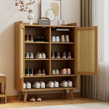 Natural Rattan Shoe Storage Cabinet - 5 Tier Freestanding Hallway Shoe Cupboard for Boots & Heels