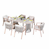 6-Seater Garden Dining Set - Metal Frame, Wood-Effect Table & Chairs