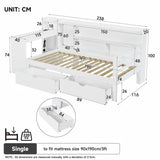 3ft Single Bed Frame with Storage Drawers & Bookcase Headboard - Modern Wooden Bed with Charging Station & Integrated Desk, White