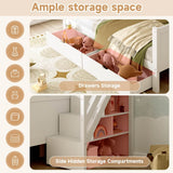 Wooden Bunk Bed with Storage Drawers and Stairs - Kids Loft Bed Frame with Guardrails, White
