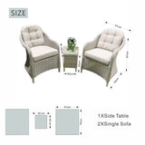 Outdoor Rattan Bistro Set - 2-Seater Sofa with Coffee Table, Grey