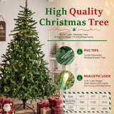 Realistic Full Green Artificial Christmas Tree - PVC Xmas Tree with Pre-Lit Warm White LED Lights, Easy Setup & Indoor Festive Decoration, 6ft/7ft/8ft